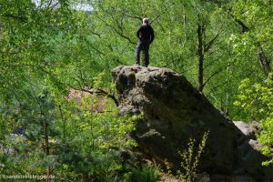 Frank Richter auf dem Stein, auf dem im Gemälde Friedrichs Wanderer steht