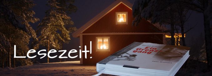 Hütte im Schnee, eingeblendet ein Buch
